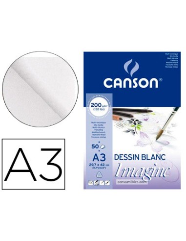 CI | Bloc dibujo multitecnicas canson imagine din a3 encolado liso 29,7x42 cm 50 hojas 200 gr