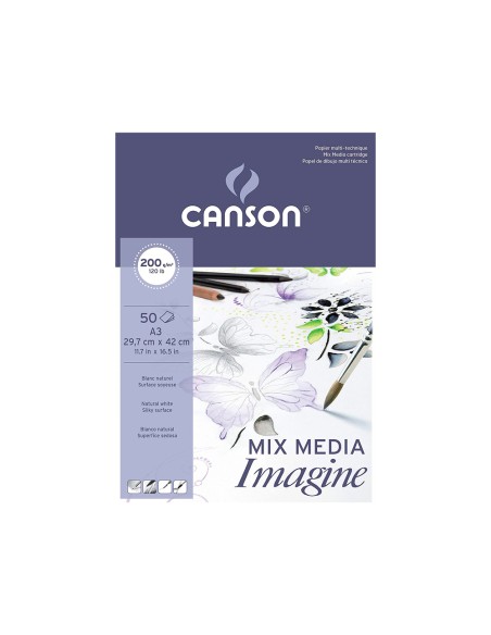 CI | Bloc dibujo multitecnicas canson imagine din a3 encolado liso 29,7x42 cm 50 hojas 200 gr