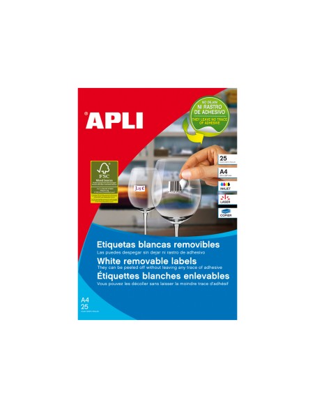 CI | Etiqueta adhesivas apli 10198 tamaño 25,4x10 mm removible para fotocopiadora laser ink-jet caja 25 hojas con