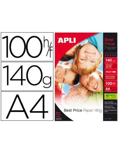 CI | Papel fotografico apli glossy din a4 pack de 100 hojas 140 gr