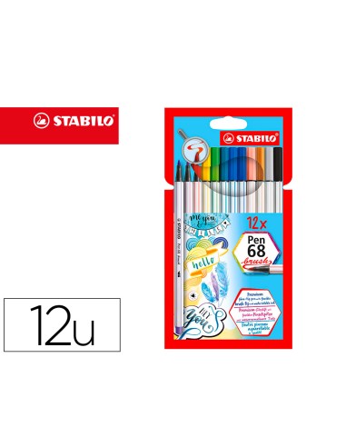 CI | Rotulador stabilo acuarelable pen 68 brush punta pincel estuche de 12 unidades colores surtidos