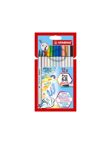 CI | Rotulador stabilo acuarelable pen 68 brush punta pincel estuche de 12 unidades colores surtidos