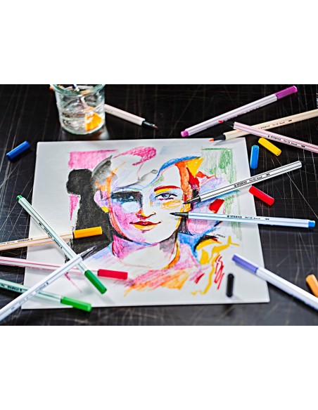 CI | Rotulador stabilo acuarelable pen 68 brush punta pincel estuche de 12 unidades colores surtidos