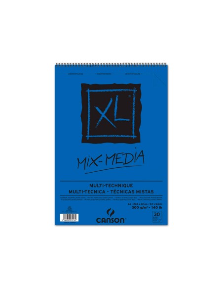 CI | Bloc dibujo acuarela canson xl mix media grano medio din a3 microperforado espiral 29,7x42cm 30 hojas 300 gr