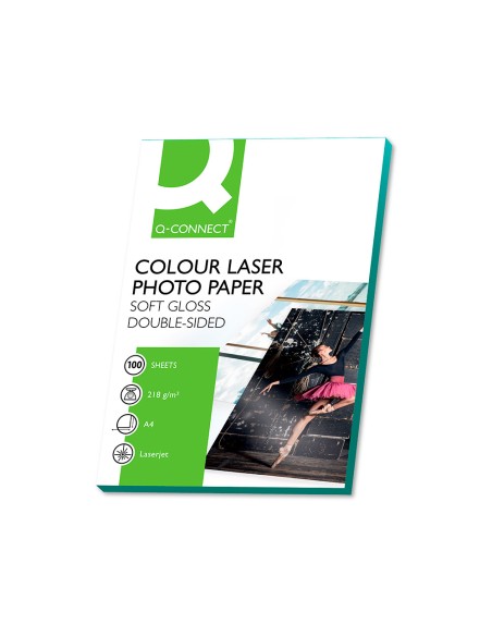 CI | Papel q-connect foto glossy din a4 para fotocopiadoras e impresoras laser -paquete de 100 hojas 220 gr