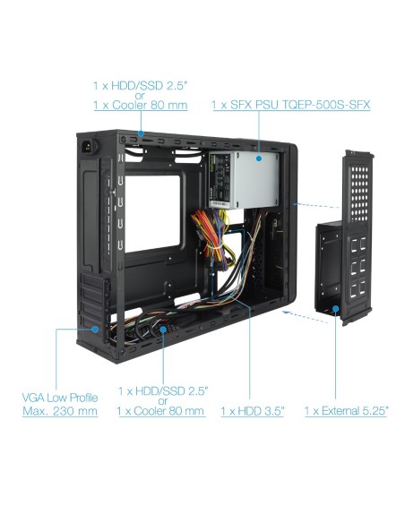 Caja Sobremesa Slim TooQ TQC-3005U3 con Fuente 500W