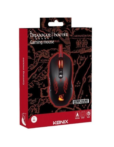 Ratón Gaming Konix Drakkar Hoenir/ Hasta 3200 DPI/ Negro y Rojo