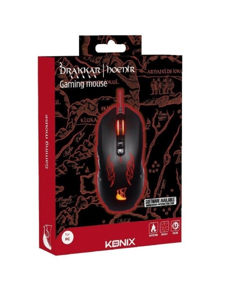 Ratón Gaming Konix Drakkar Hoenir/ Hasta 3200 DPI/ Negro y Rojo