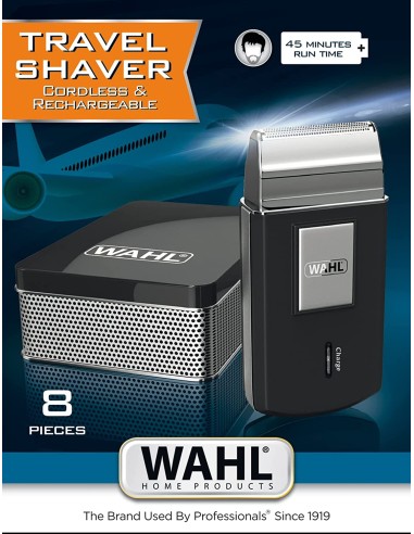 Afeitadora portátil wahl travel shaver - láminas de afeitado/hojas de corte respuesto - 45min autonomía - incluye bolsa de viaje