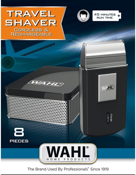 Afeitadora portátil wahl travel shaver - láminas de afeitado/hojas de corte respuesto - 45min autonomía - incluye bolsa de viaje