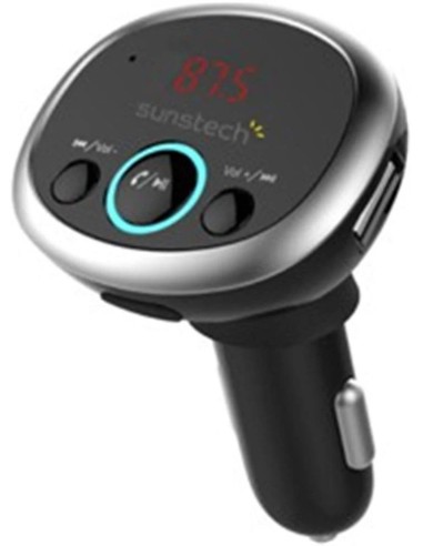 Transmisor fm/mp3 bluetooth para coche sunstech fmt300btusb black - 12/24v - pantalla 2.16cm - 2*usb (5v/2.1a) - micro sd - 