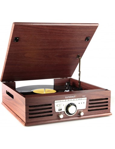 Tocadiscos sunstech pxr3wd marrón - 33/45 rpm - altavoces 2*1.5w rms - fm - conversión digital a mp3 - grabación directa 