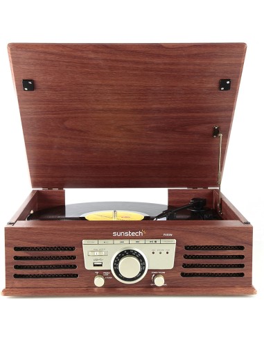 Tocadiscos sunstech pxr3wd marrón - 33/45 rpm -...