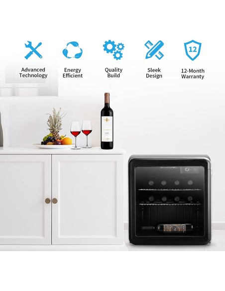 Vinoteca orbegozo vt-1210 - 12 botellas - display digital y panel de control táctil - 11-18ºc - puerta cristal con asa lateral 