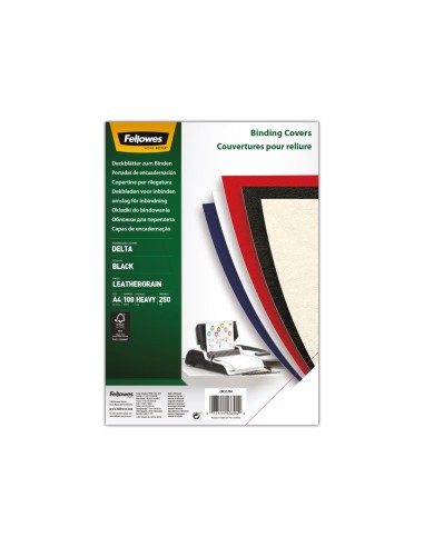 CI | Tapa de encuadernacion fellowes din a4 carton brillo negro chromolux 250 gr pack de 100 unidades