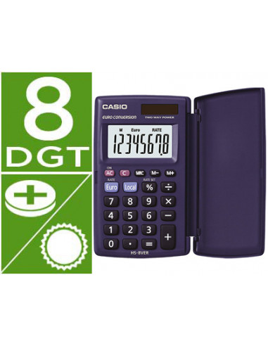 CI | Calculadora casio hs-8ver bolsillo 8 digitos conversion moneda con tapa color azul