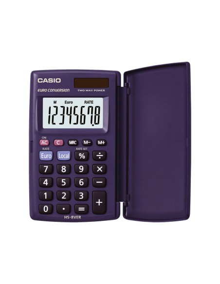 CI | Calculadora casio hs-8ver bolsillo 8 digitos conversion moneda con tapa color azul