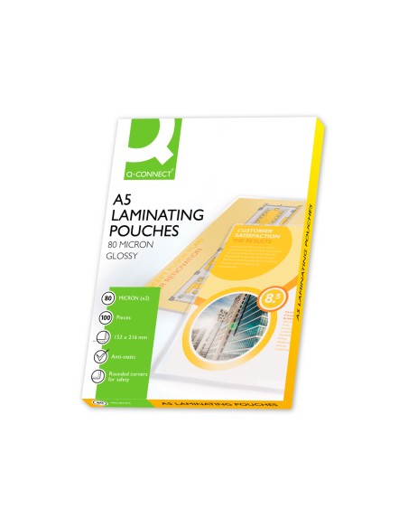 CI | Bolsa de plastificar q-connect 153 x 216 mm 80mc din a5 caja de 100 unidades