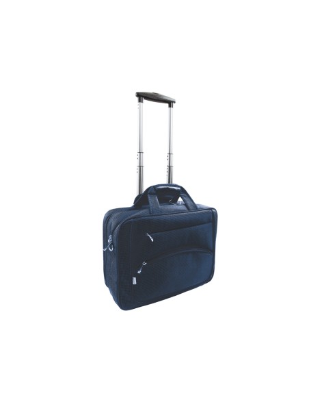 CI | Maletin para portail q-connect 16" azul marino 1 asa 2 bolsillos exteriores y ruedas 410x325x150 mm