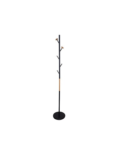 CI | Perchero Metalico Q-Connect Negro Con Detalles De Madera 5 Colgadores 177X28,5 Cm