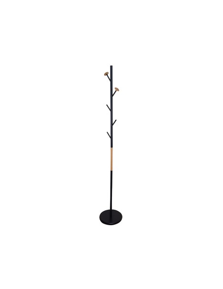 CI | Perchero Metalico Q-Connect Negro Con Detalles De Madera 5 Colgadores 177X28,5 Cm