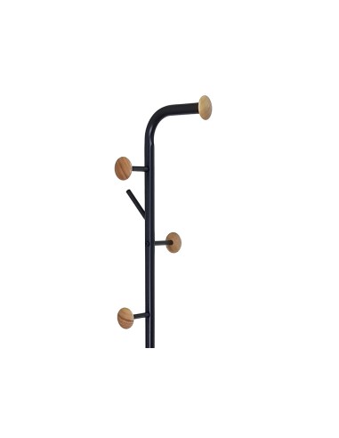 CI | Perchero Metalico Q-Connect Negro Con Detalles De Madera 6 Colgadores Y Paraguero 174X28,5 Cm