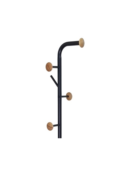 CI | Perchero Metalico Q-Connect Negro Con Detalles De Madera 6 Colgadores Y Paraguero 174X28,5 Cm