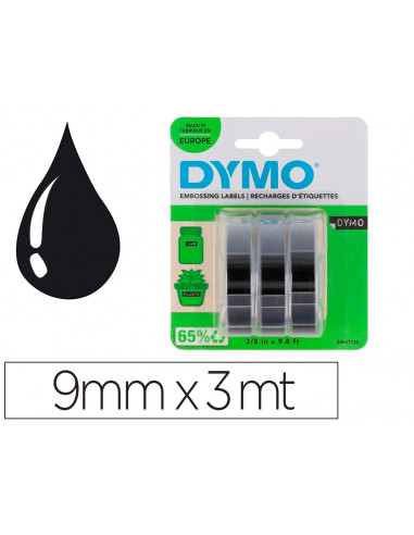CI | Cinta Dymo 3D 9Mm X 3Mt Para Rotuladora Omega/Junior Color Negro Blister 3 Unidades