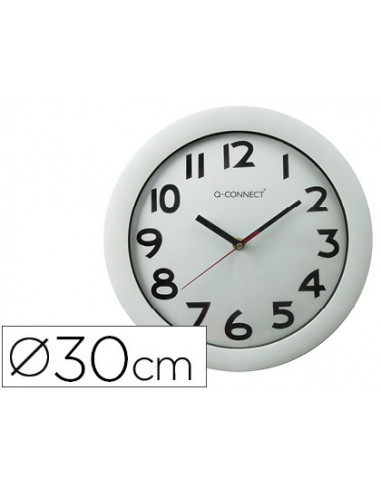CI | Reloj q-connect de pared plastico oficina redondo 30 cm marco blanco