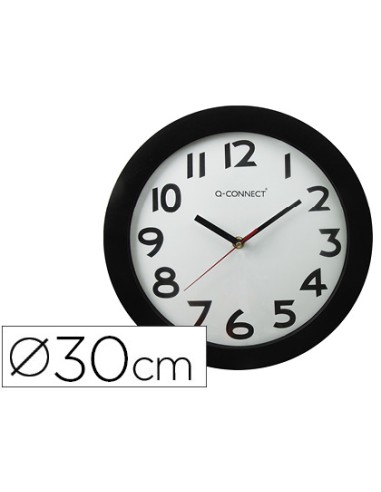 CI | Reloj q-connect de pared plastico oficina redondo 30 cm marco negro