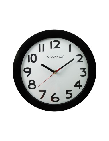 CI | Reloj q-connect de pared plastico oficina redondo 30 cm marco negro