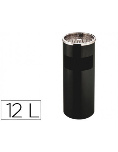 CI | Cenicero papelera metalico q-connect negro -61,5x25 cm con recogecolillas