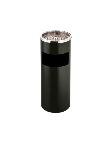 CI | Cenicero papelera metalico q-connect negro -61,5x25 cm con recogecolillas