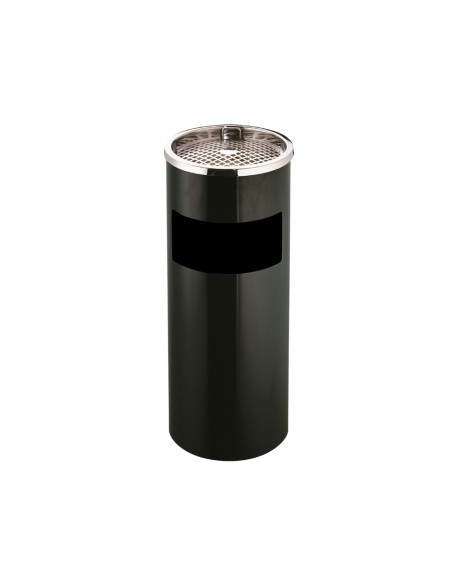 CI | Cenicero papelera metalico q-connect negro -61,5x25 cm con recogecolillas