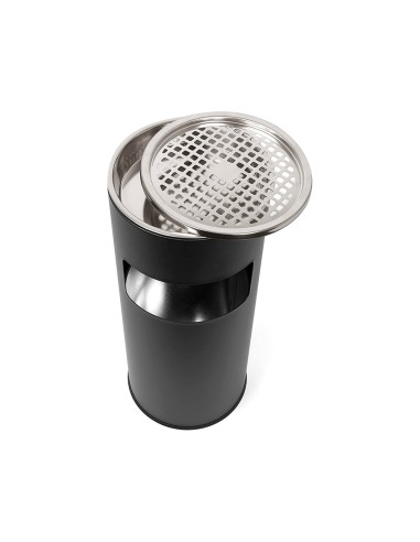 CI | Cenicero papelera metalico q-connect negro -61,5x25 cm con recogecolillas