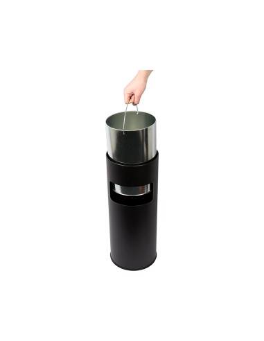 CI | Cenicero papelera metalico q-connect negro -61,5x25 cm con recogecolillas