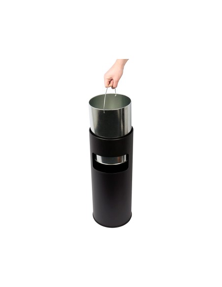 CI | Cenicero papelera metalico q-connect negro -61,5x25 cm con recogecolillas
