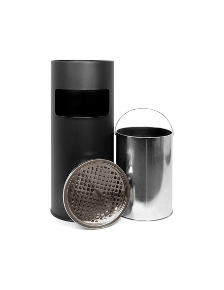 CI | Cenicero papelera metalico q-connect negro -61,5x25 cm con recogecolillas
