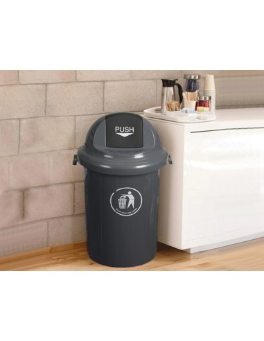 CI | Papelera contenedor q-connect plastico con tapadera 80l color gris 450x760 mm