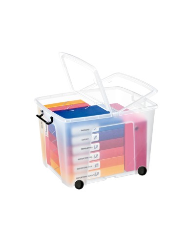 CI | Contenedor plastico cep 75 litros 485x600x415 mm transparente con tapa cierre hermetico y 4 ruedas