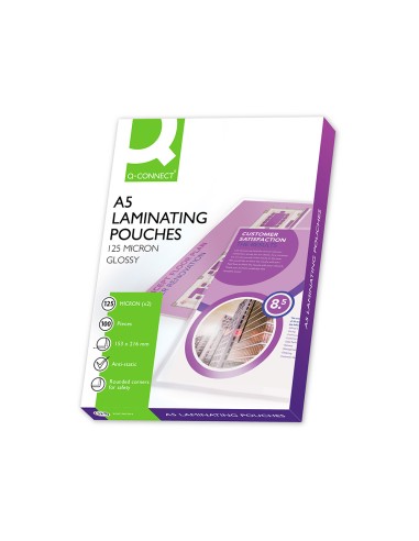 CI | Bolsa de plastificar q-connect 153 x 216 mm 125 mc din a5 a caja de 100 unidades