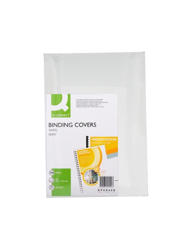 CI | Tapa de encuadernacion q-connect carton din a4 blanco brillante 215 gr caja de 100 unidades