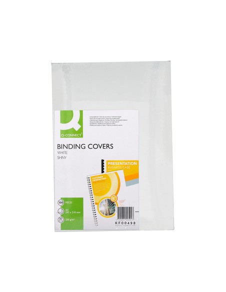 CI | Tapa de encuadernacion q-connect carton din a4 blanco brillante 215 gr caja de 100 unidades