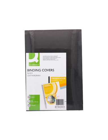 CI | Tapa de encuadernacion q-connect carton din a4 negro simil piel 250 gr caja de 100 unidades