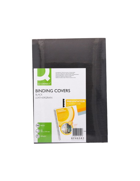 CI | Tapa de encuadernacion q-connect carton din a4 negro simil piel 250 gr caja de 100 unidades