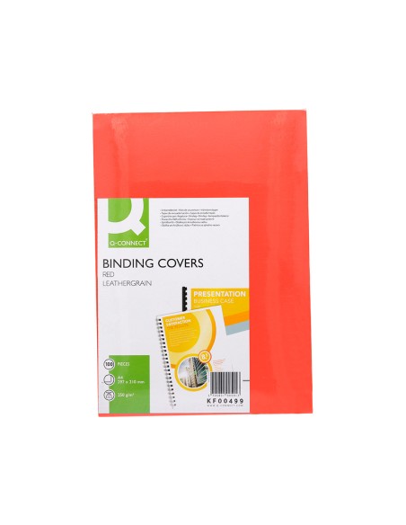 CI | Tapa de encuadernacion q-connect carton din a4 rojo simil piel 250 gr caja de 100 unidades