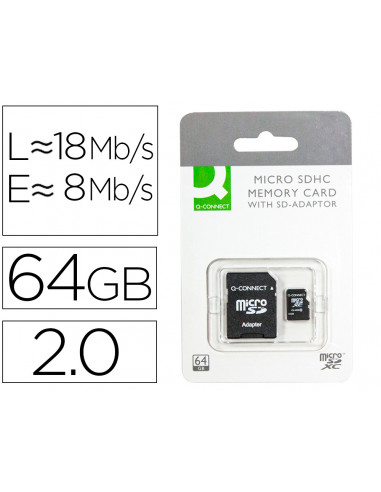 CI | Memoria sd micro q-connect flash 64 gb clase 10 con adaptador