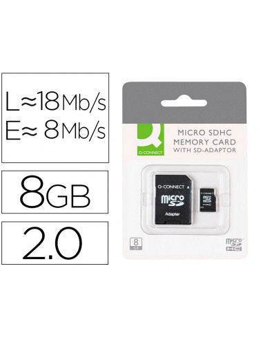 CI | Memoria sd micro q-connect flash 8 gb clase 4 con adaptador