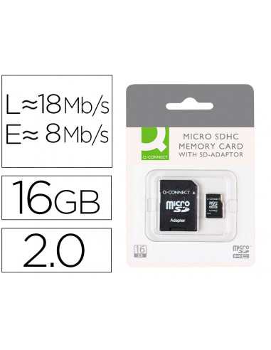 CI | Memoria sd micro q-connect flash 16 gb clase 6 con adaptador