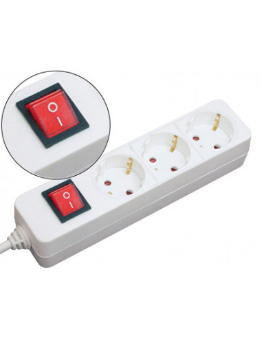 CI | Regleta 3 tomas mediarange blanca con interruptor longitud cable 1,4m